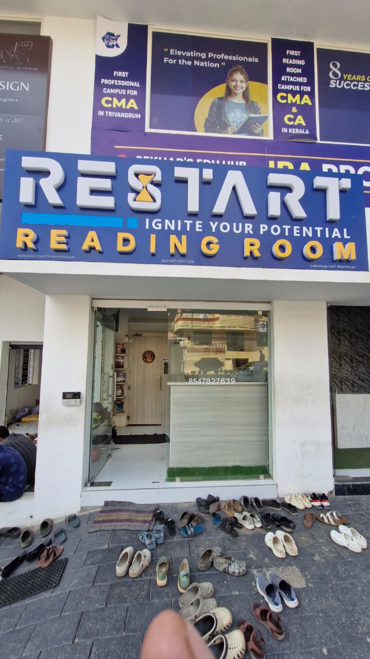 Restart Reading Room Entrance Facade and Signboard on Manjalikulam Road